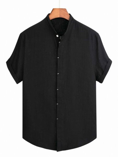 

men solid curved hem shirt e66x#, White;black