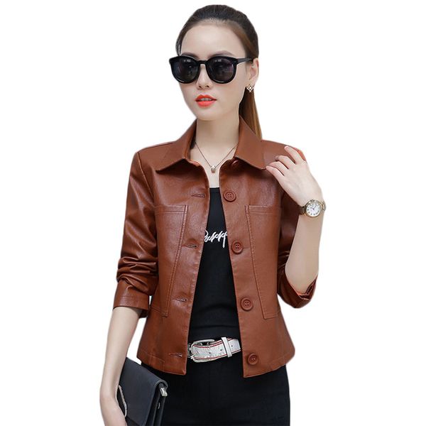 

leather jacket women caramel 3xl 4xl plus size short slim pu coat spring autumn korean fashion chic moto clothing ld855 s 5xl, Black