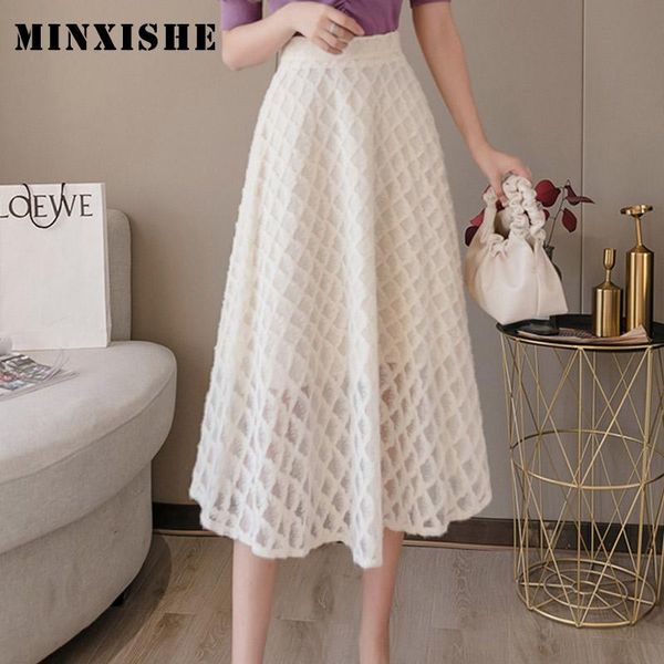 

skirts lace a-line hollow out midi skirt spring womens 2021 modis plaid office faldas party korean style black ladies
