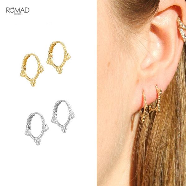 

hoop & huggie romad 925 sterling silver small beads stacked earrings for women exquisite ins glossy pierced earings fine jewelry kolczyki, Golden;silver