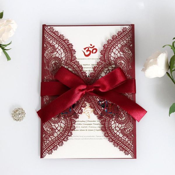 

greeting cards 10pc / lot hollow white laser cut wedding invitations elegant engagement invitation card envelope seals with ribbon