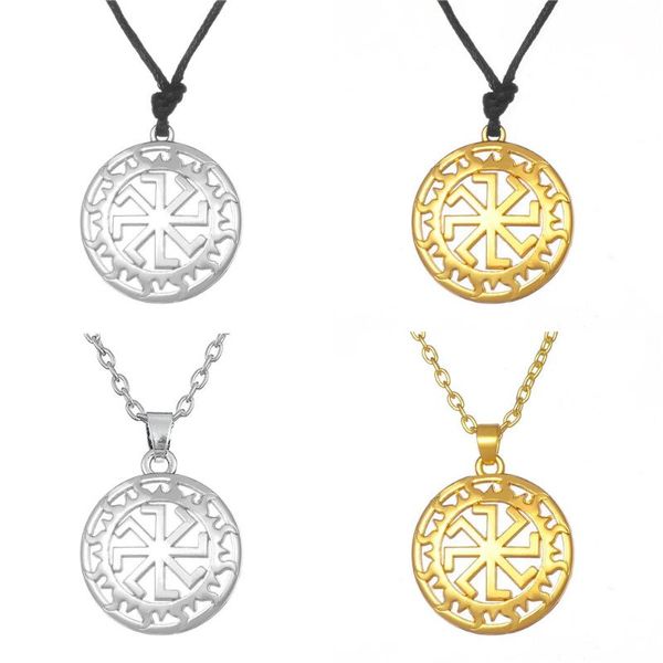 

pendant necklaces 10pcs antique silver round hollow solstice sunwheel rope amulet statement necklace ethnic religious slavic