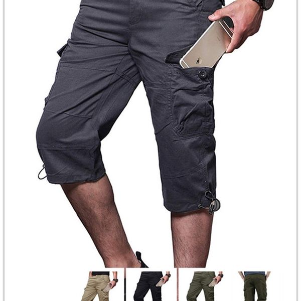 

men leisure sport calf length european and american style multi- pocket military broek mode strained only, Black