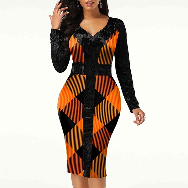 

casual dresses dressed bodycon autumn elegant halloween plaid printing night party dress ladies long sleeve dear neck women's ball 2mhg, Black;gray