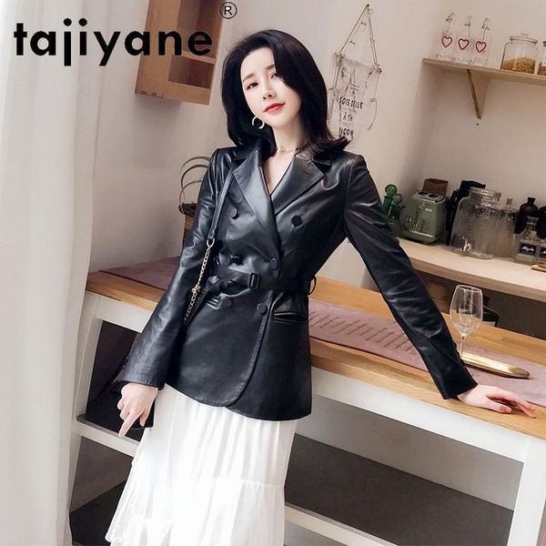 

women's leather & faux tajiyane women real sheepskin jacket genuine coat 2021 spring autumn short clothes woman fashion slim coats casa, Black