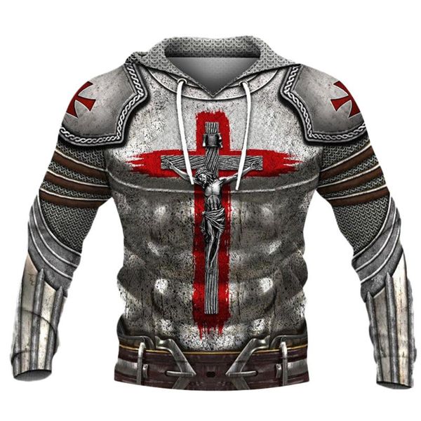 

men's hoodies & sweatshirts 3d printed knights templar fashion for men spring/autumn casual pullover hooded harajuku streetwear, Black