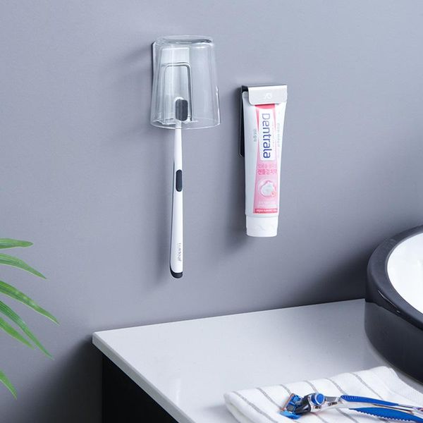 

hooks & rails stainless steel toothbrush holder bathroom storage organizer wall mounted adhesive cup rack keep dry smildew