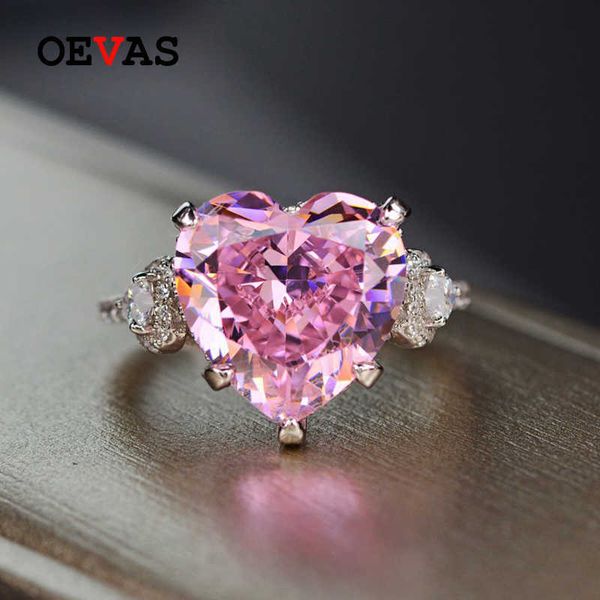 

oevas solid 925 sterling silver 12*12mm pink heart high carbon diamond wedding rings for wimen sparkling bridal fine jewelry, Golden;silver
