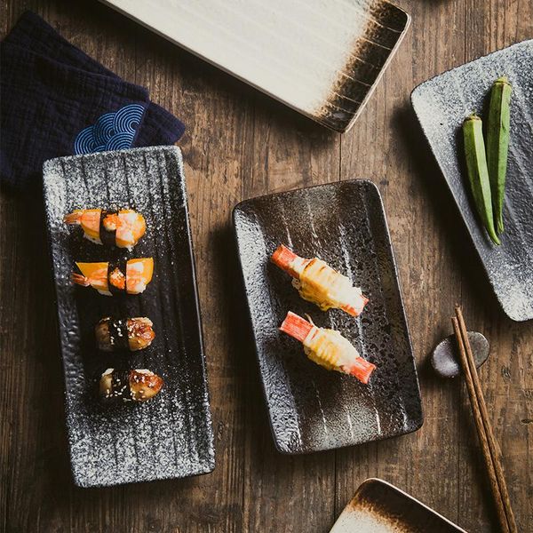 

dishes & plates japanese restaurant rectangular retro tableware ceramic western steak pasta dinner home stone texture sushi plate