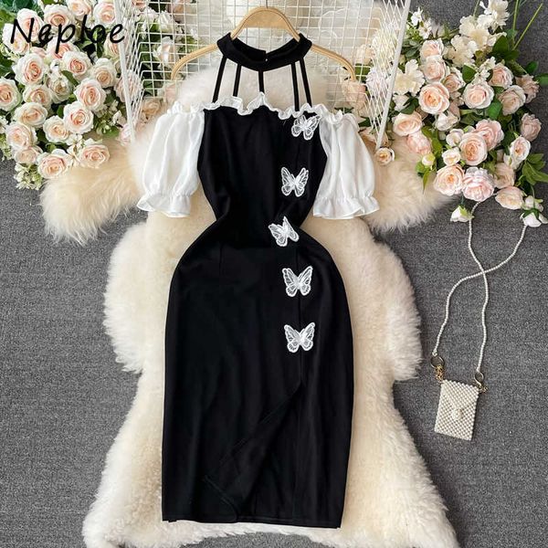 

neploe slash neck socialite temperament female robe halter off shoulder a line dress women puff sleeve high waist split vestidos c0607, Black;gray