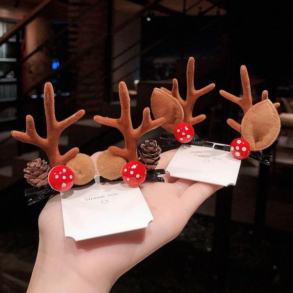 

2pcs cute christmas antler kids pair clip headwear deer ear hairpins festival gift hair ball girl party adorn hair accessories, Slivery;white