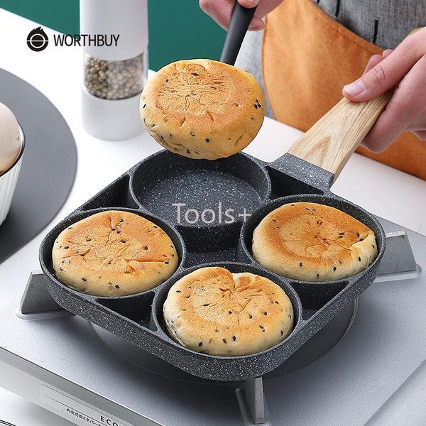 

pans tools+ multifunctional frying pan with four-hole non-stick saucepan for breakfast maker omelet steak egg pancake cookware