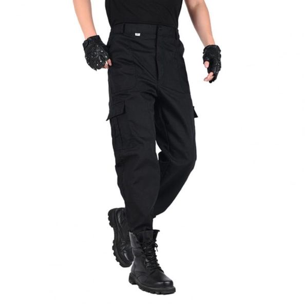 

men's pants solid color men multi pockets training long cargo hiking straight trousers black workwear sports 2021