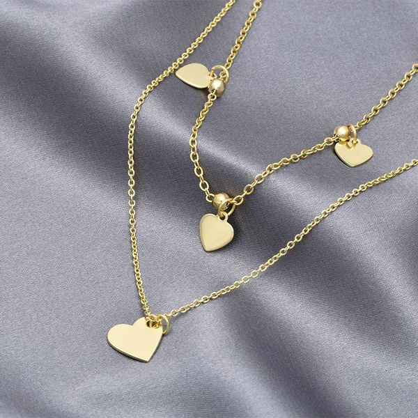 

chains xiaoboacc golden double layer chockers for women korean fashion short love heart chain necklace jewelry set drop, Silver