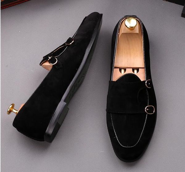 

suede leather men loafers fashion slip-on driving shoes men moccasin boat shoes causal shoes men size 38-43, Black