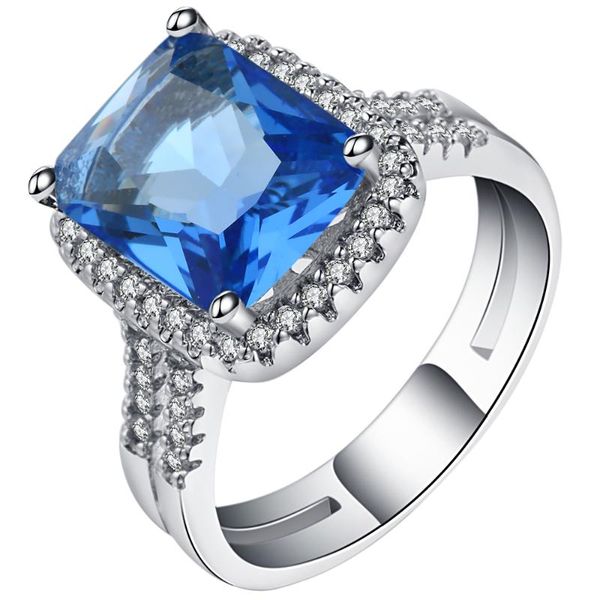 

wedding rings shining micro pave zircon blue ocean square style ring silver color elegant cz bands engagement for women drop ship, Slivery;golden