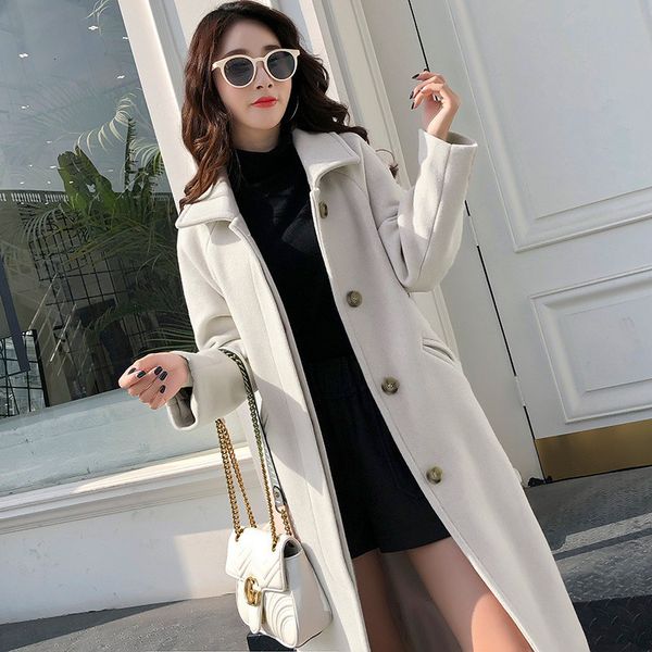 

women's trench coats winter wool blended warm long windbreaker jacket elegant casual thick cashmere coat d43k, Tan;black