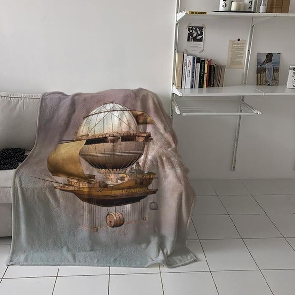 

blankets steampunk airship retro style throw blanket picnic travel portable soft bedspread microfiber flannel for beds