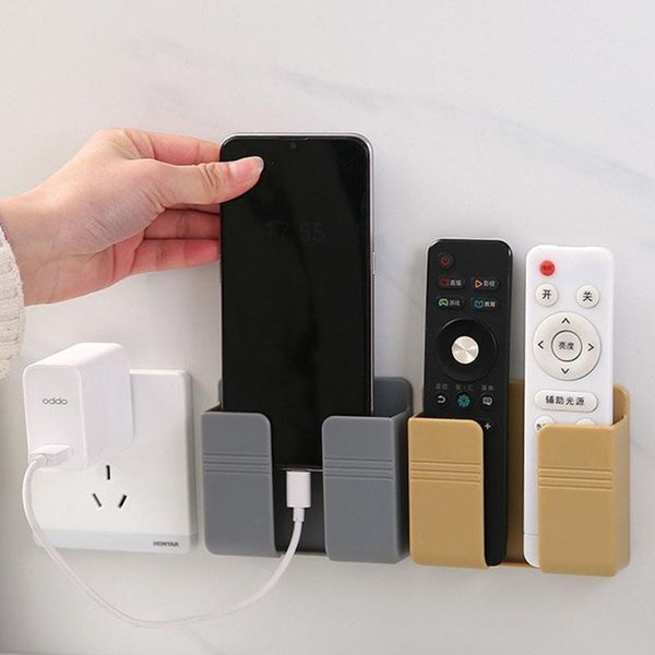 

hooks & rails wall mounted organizer air conditioner remote control storage box phone plug holder usb charging multifunction stand rack