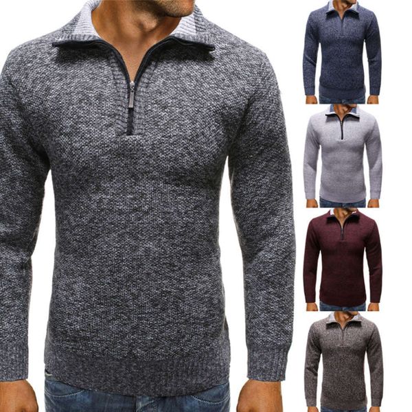

2021 new men's stand collar pullover sweater trend, White;black