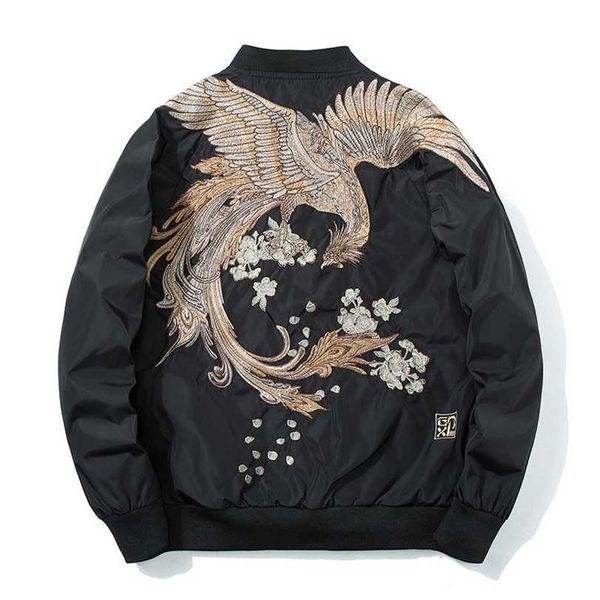 Frühling Pilot Bomberjacke Männer Frauen Vogel Stickerei Baseball Mode Lässig Jugend Paare Mantel Japan Streetwear 211214