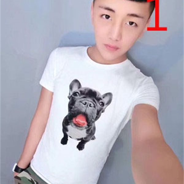 

2021 new net red same paragraph short-sleeved men's slim trend half-sleeved dog head t-shirt 3aqz, White;black