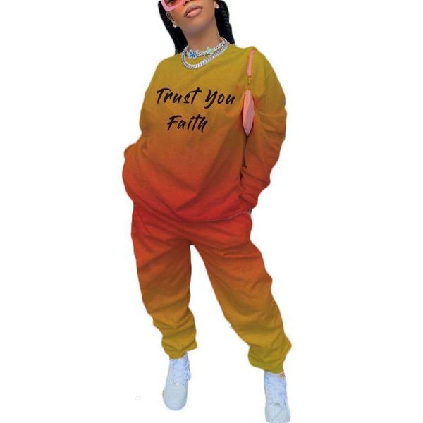 

random letters print women's sweaters ensemble sweatpants with hood and pants 2 piece new fashion clothes gradient loungewear sets onh, Gray