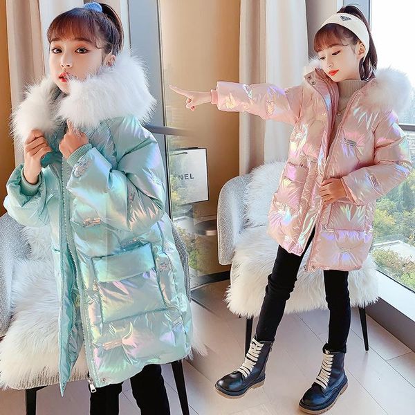 

down coat winter jacket for girls thicken fur collar mid-length children outerwear fashion warm all-match overcoat teens kids clothes, Blue;gray