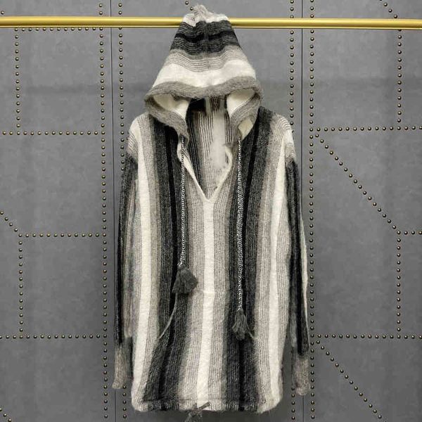 

2022 factory wholesale new model 21 autumn winter ce + gradient young mohair hoodie knitted sweater women's style, White;black