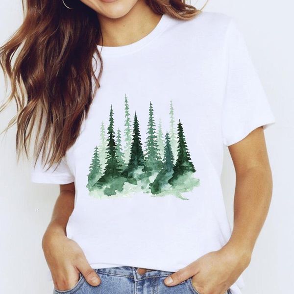

women 2021 summer short sleeve green forest print lady t-shirts t shirt ladies womens graphic female tee t-shirt, White