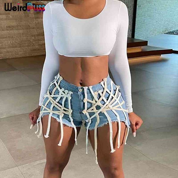 

tassel rope denim shorts women cotton skinny pocket tight jean shorts fashion streetwear summer casual street outfits, White;black