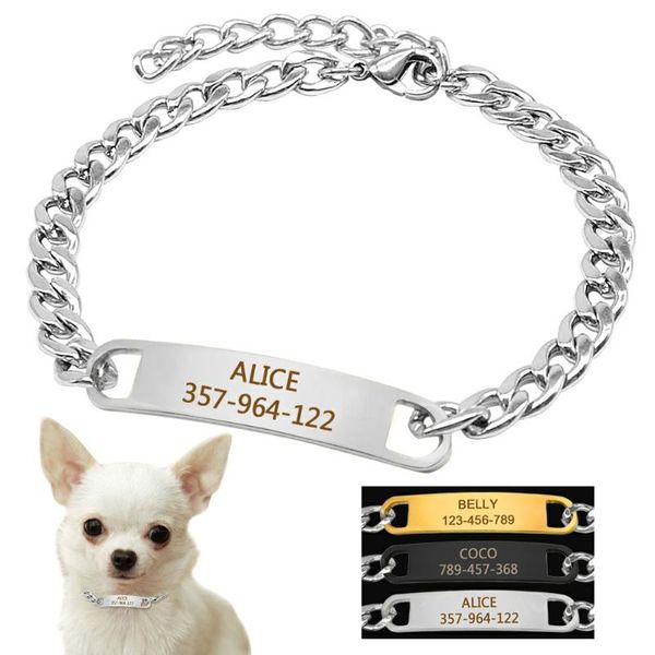 

dog collars & leashes training collar with id tag snake p slip chians choke metal chain for small medium pets 22-30cm black gold silver