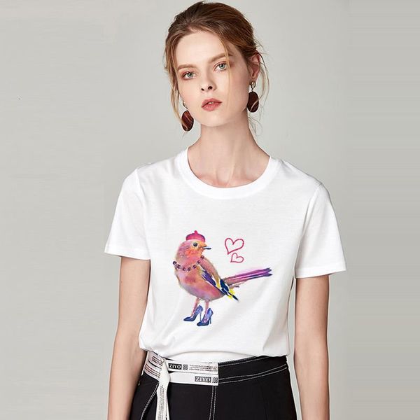 

2021 new t-shirt femme bird and eagle print harajuku t shirt women tshirt o-neck short sleeve summer white female clothing