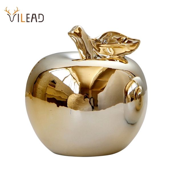 Vilead 1 Pcs Cerâmica Golden Apple Figurines para interior Natal decoração ornamentos Home Office Desktop Decor Acessórios 210910