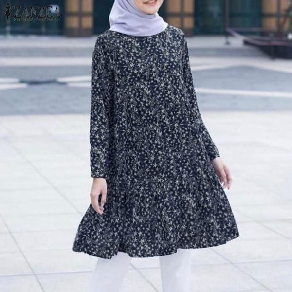 

ethnic clothing zanzea women abaya muslim long tunic autumn floral printed ruffle hem shirt blouse kaftan vintage blusas chemise, Red