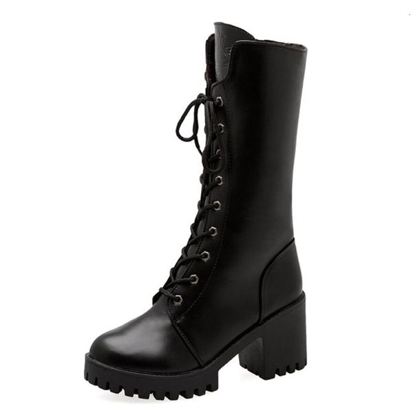 

british winter thick-leaping mid-tube in addition to high heel velvet lace-up snow short women's boots d6w3, Black