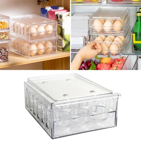 

storage bottles & jars 12 grid dustproof fresh eggs box stackable home kitchen container space saving tray holder drawer-type refrigerator