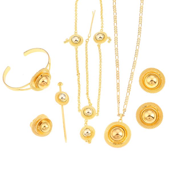 

ethiopian necklaces bracelet earrings ring gold plated habesha eritrean wedding jewelry sets for women, Black