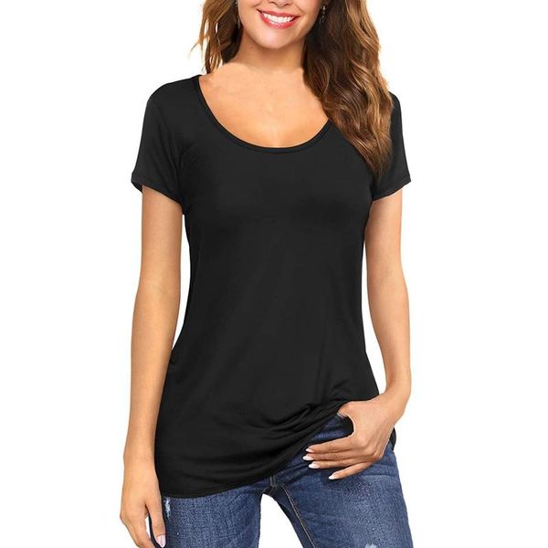 

women's t-shirt casual round neck solid color loose short-sleeved basic comfortable sports summer all-match black tees, White