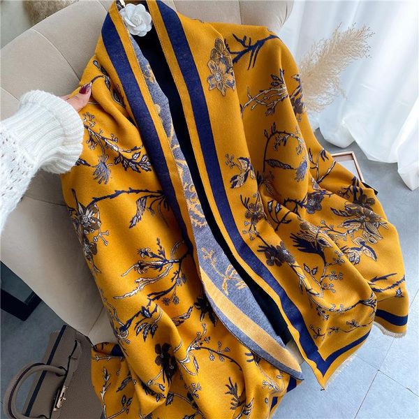 

hats, scarves & gloves sets women winter scarf 2021 thick shawl floral print female warm blanket cashmere stoles lady large wrap ec, Blue;gray