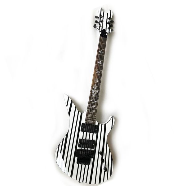 

selling white unusual 6 strings electric guitar with black stripe,floyd rose,rosewood fretboard,24 frets