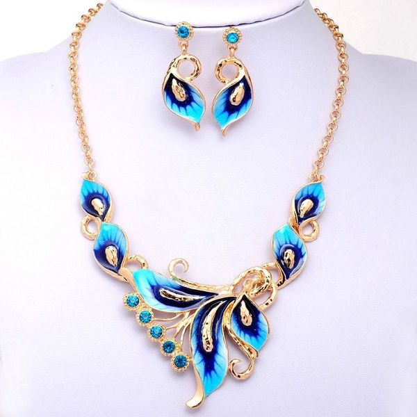 

earrings & necklace feecolor collar pendientes plated austrian crystal enamel jewelry sets flower chain, Silver