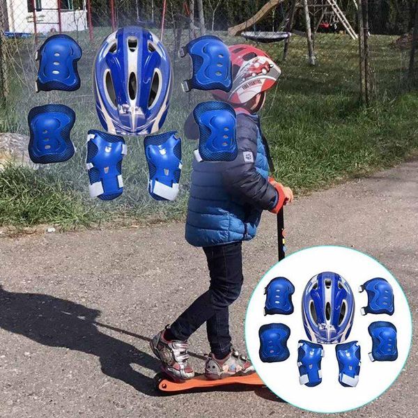 

elbow & knee pads 7 pcs/set kids boy girl safety quality helmet pad sets children cycling skate bicycle protection guard, Black;gray