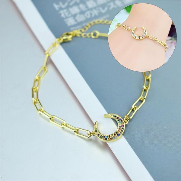 

link, chain gold plated girlfriend bracelets zirconia moon star romantic bracelet women female birthday gift, Black