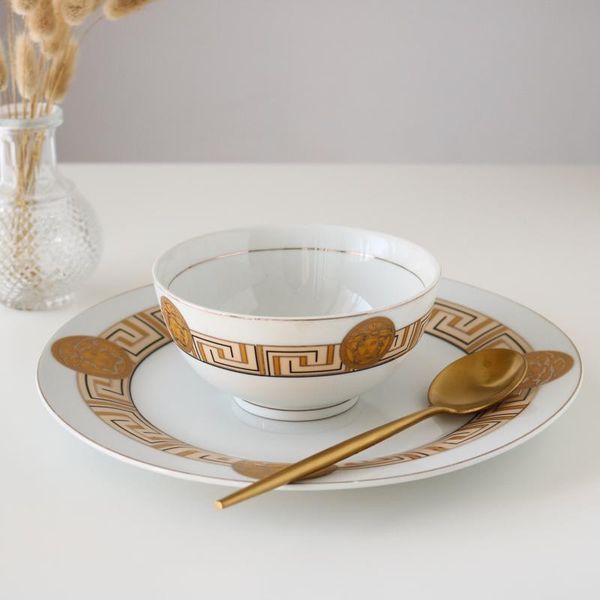 

bowls old ceramics white gold-plated luxury plate model room set table 6 inch bowl