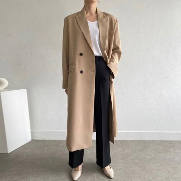 

women's suits & blazers [ewq] korea chic temperament black blazer autumn 2021 notched loose double breasted split long sleeve suit jack, White;black