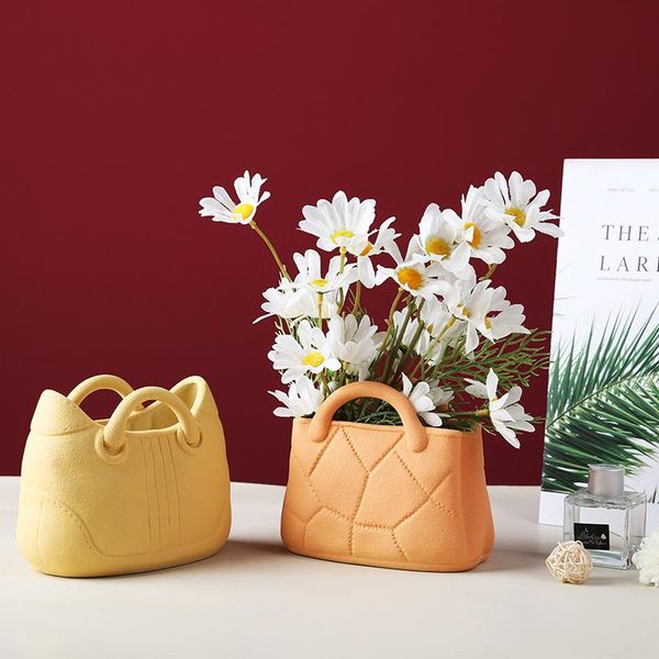 

vases nordic creative solid color ceramic handbag vase for living room desksimple hydroponic fresh girl style home decoration