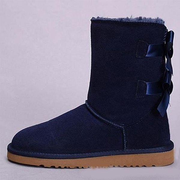 Snow Luxury Designer Mulheres Inverno Austrália Botas de Couro Clássico Ajoelhado Meio Longo Ankle Preto Castanho Castanho Café Quente Bailey Bow Boots