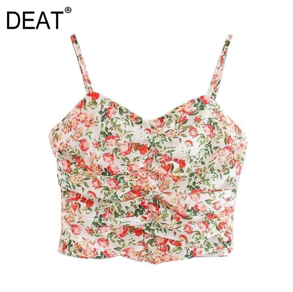 

[deat] Elegant Female Temperament Folds Printing Sleeveless Sling Tops New 2021 Spring Trend To3p, White