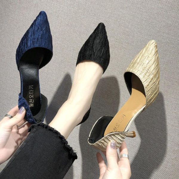 

dress shoes 2021 spring and summer high-heeled women fine with pointed hollow shallow mouth champagne single, Black